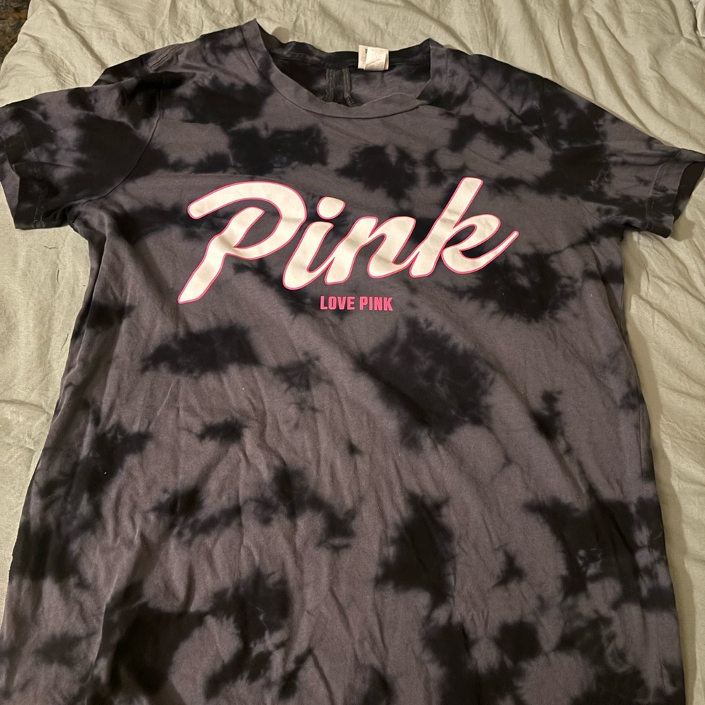 Victoria's Secret Black Tie-Dye Tee with Pink Logo
